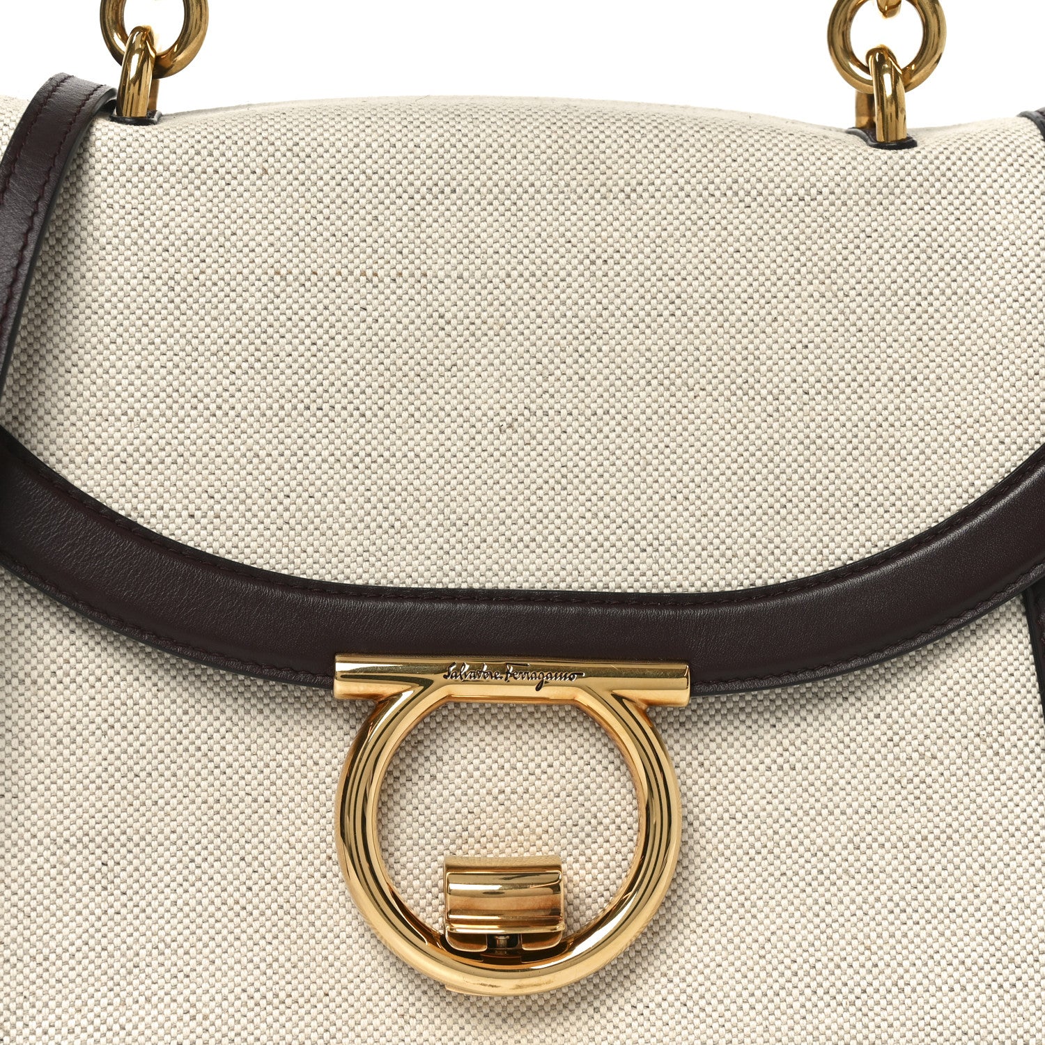 Salvatore Ferragamo Calfskin Canvas Margot Top Handle Satchel Burgundy 7 of 9