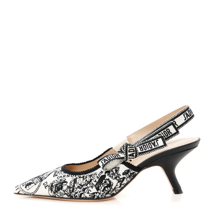 Christian Dior Canvas Embroidered Ribbon Plan De Paris Embroidered J'Adior Slingback 65mm Pumps 38.5 White Black 1 of 10