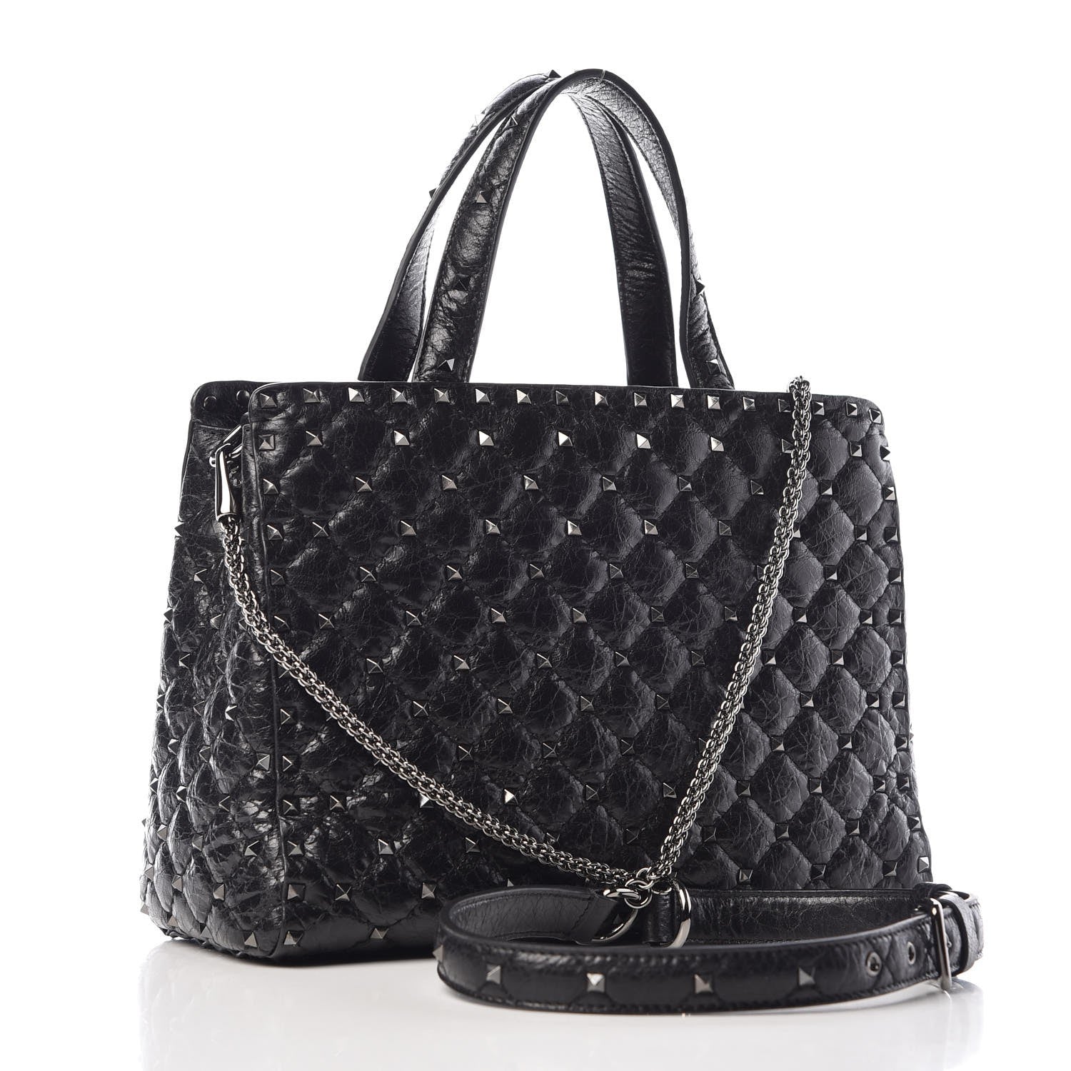 Valentino Garavani Craquele Nappa Rockstud Spike Tote Black 3 of 9