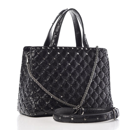 Valentino Garavani Craquele Nappa Rockstud Spike Tote Black 3 of 9
