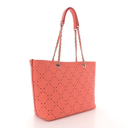 Chanel Perforated Grained Calfskin Small Shopping Tote Coral Beige 3 of 16