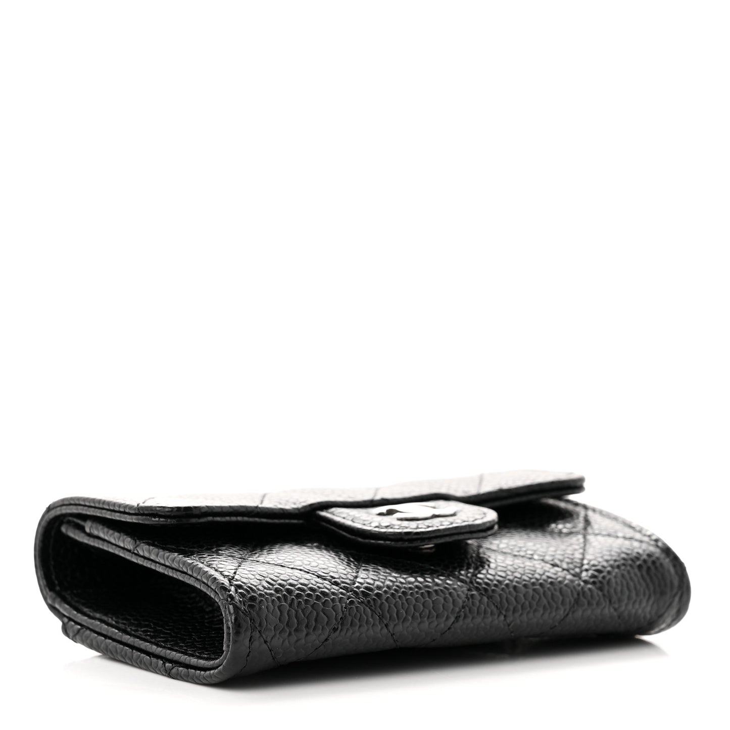 Caviar Quilted Flap Card Holder Wallet Black