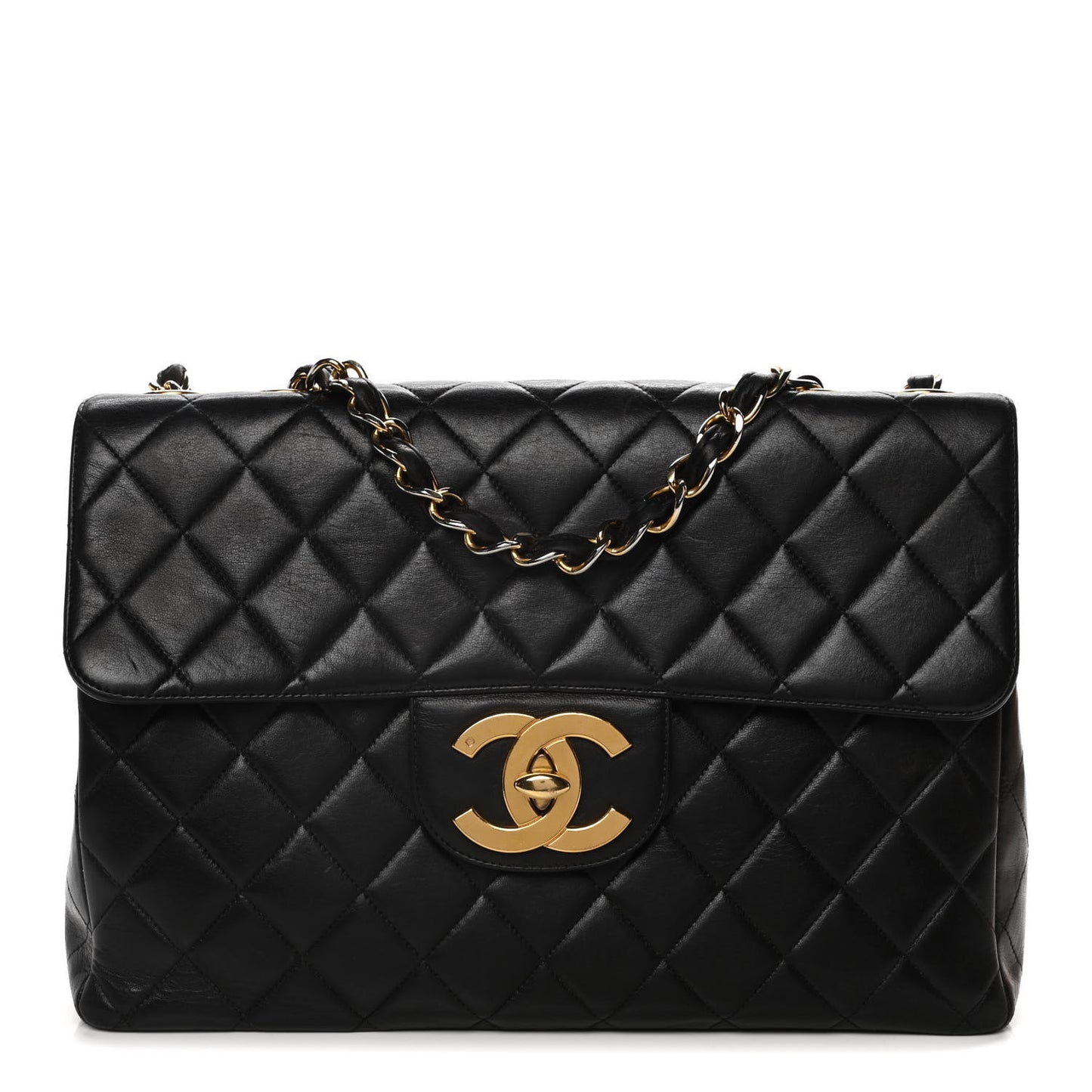 Lambskin Quilted XL Jumbo Single Flap Black