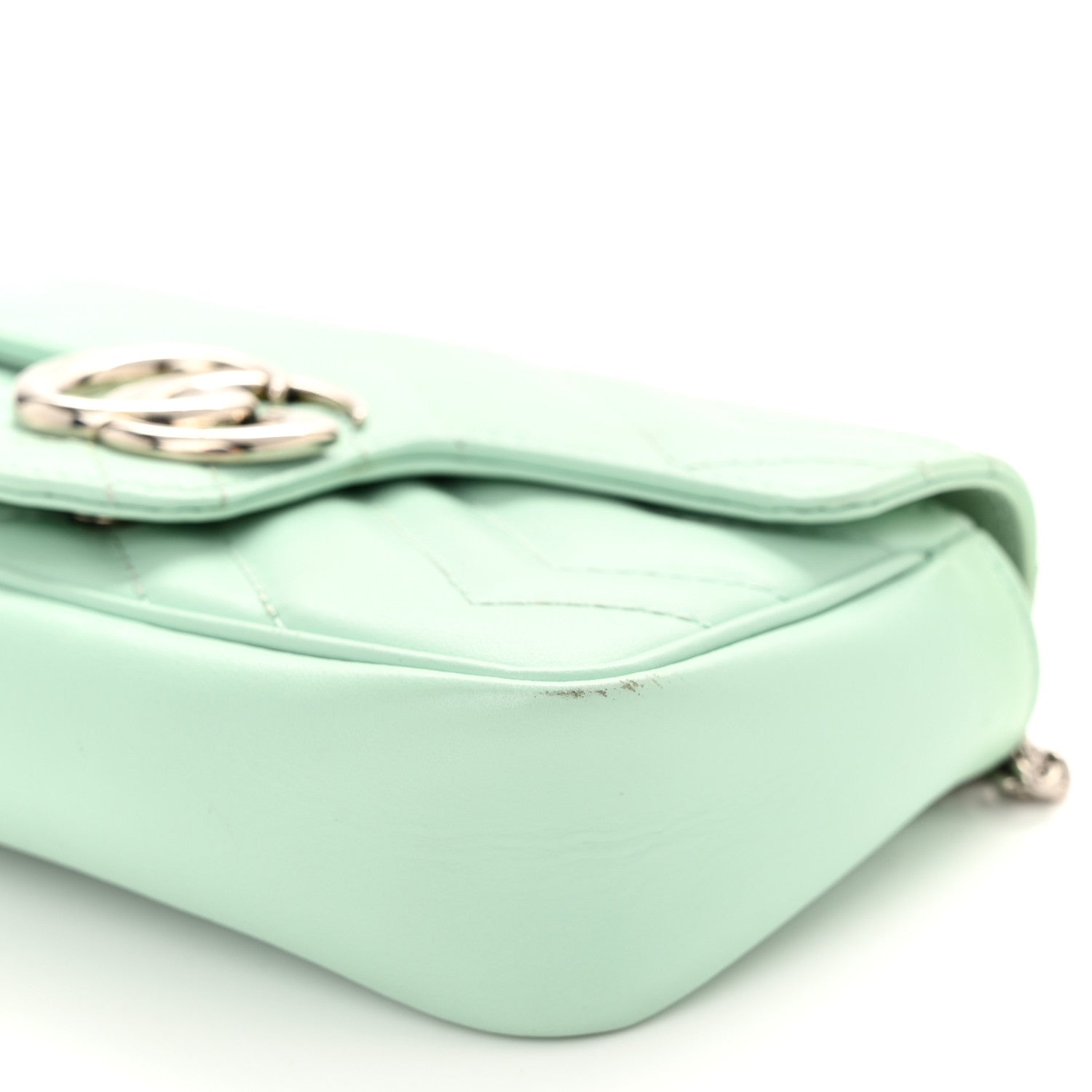Gucci Calfskin Matelasse Super Mini GG Marmont Shoulder Bag Water Green 10 of 12