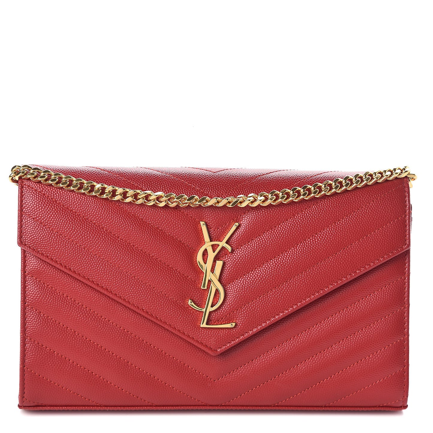 Grain De Poudre Matelasse Chevron Monogram Chain Wallet New Red
