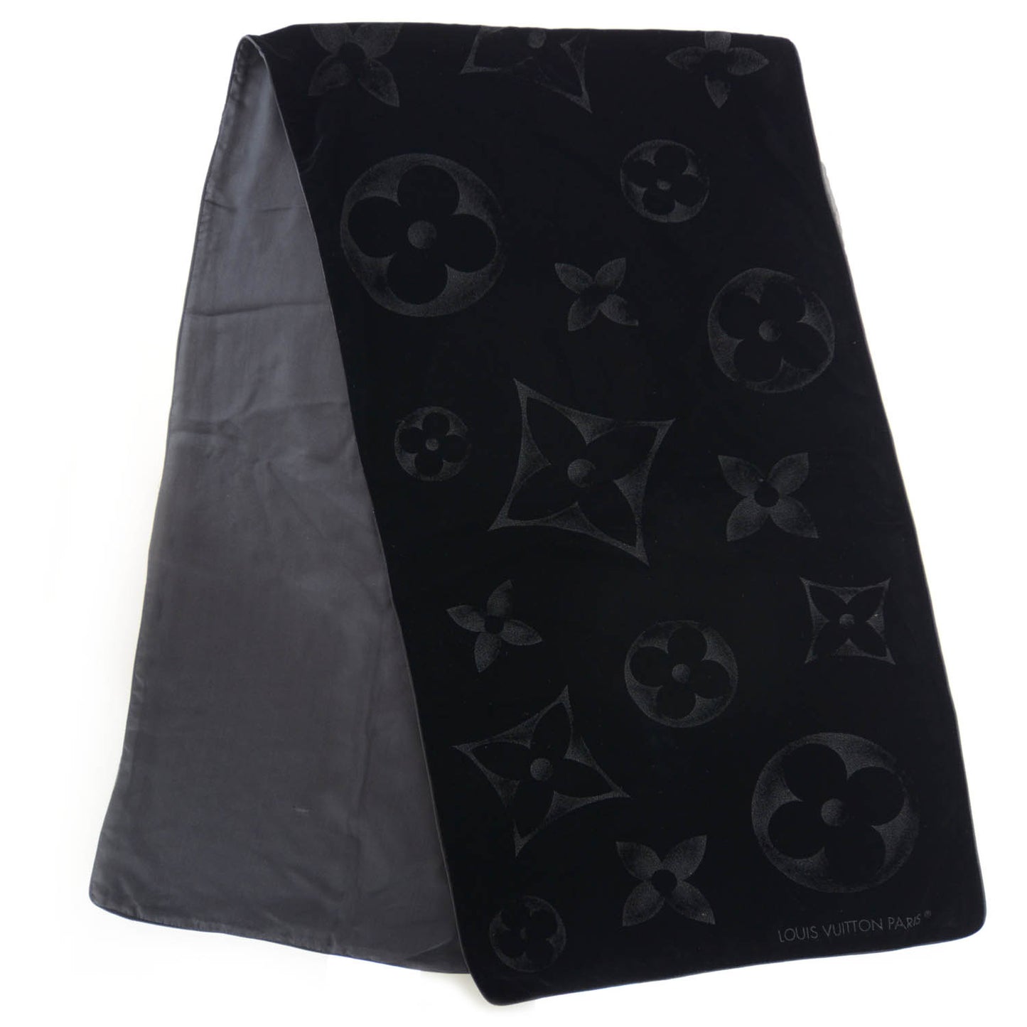 Monogram Velours Silk Mousseline Long Scarf Black