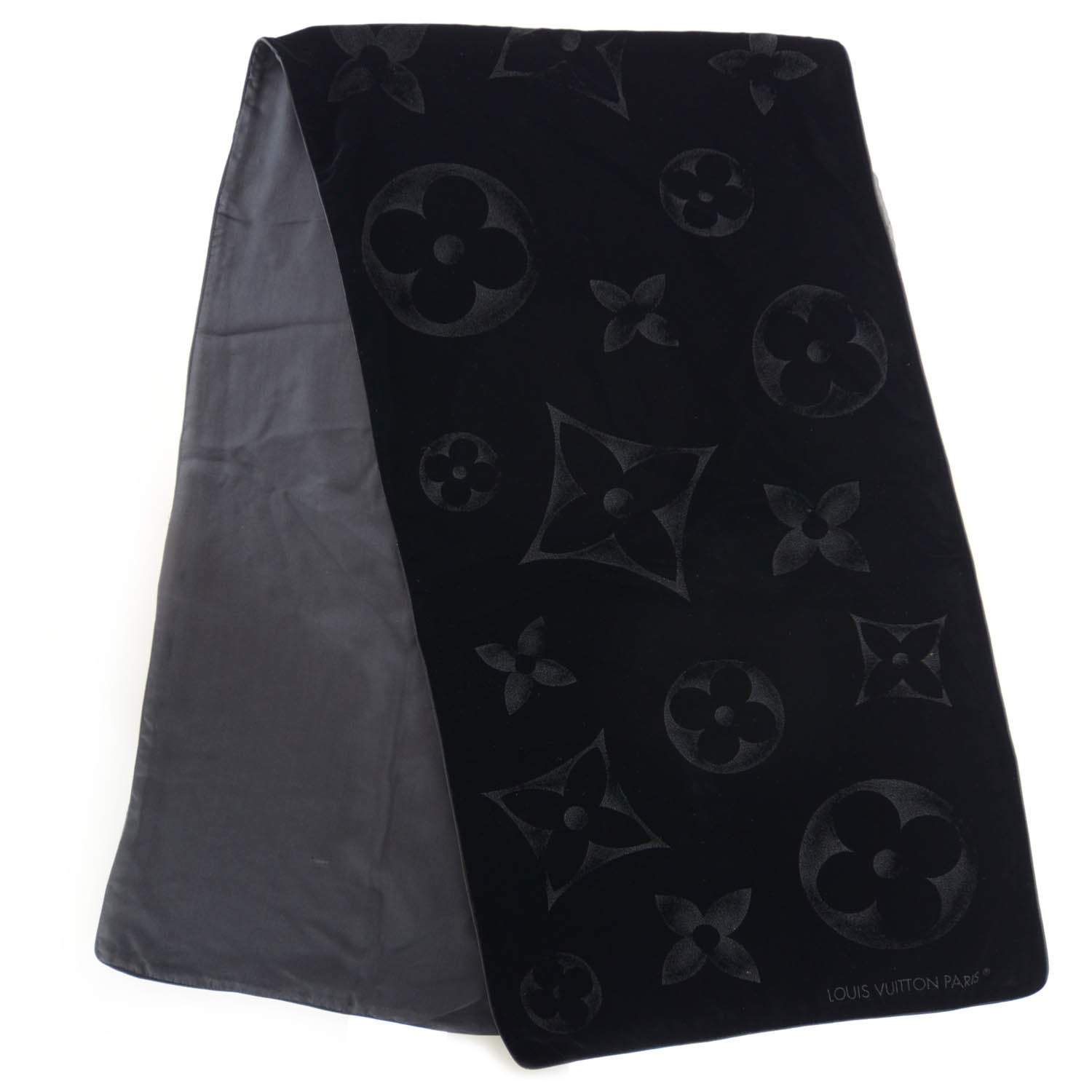 Louis Vuitton Monogram Velours Silk Mousseline Long Scarf Black 2 of 6