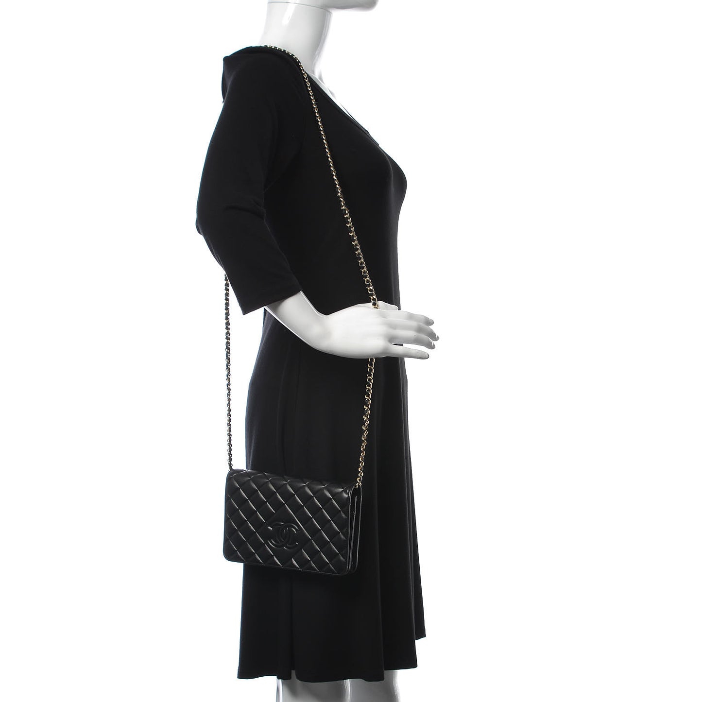 Goatskin Quilted Diamond CC Wallet On Chain WOC Black