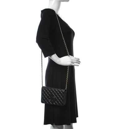 Chanel Goatskin Quilted Diamond CC Wallet On Chain WOC Black 2 of 13