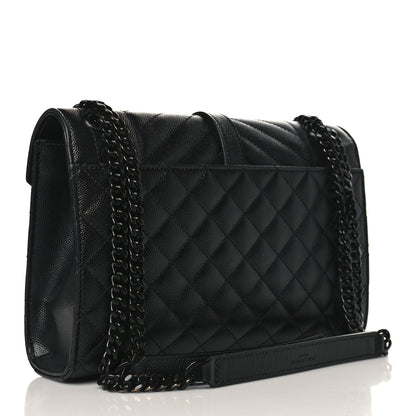Saint Laurent Grain De Poudre Textured Mixed Matelasse Triquilt Medium Monogram Monochrome Satchel Black 2 of 8