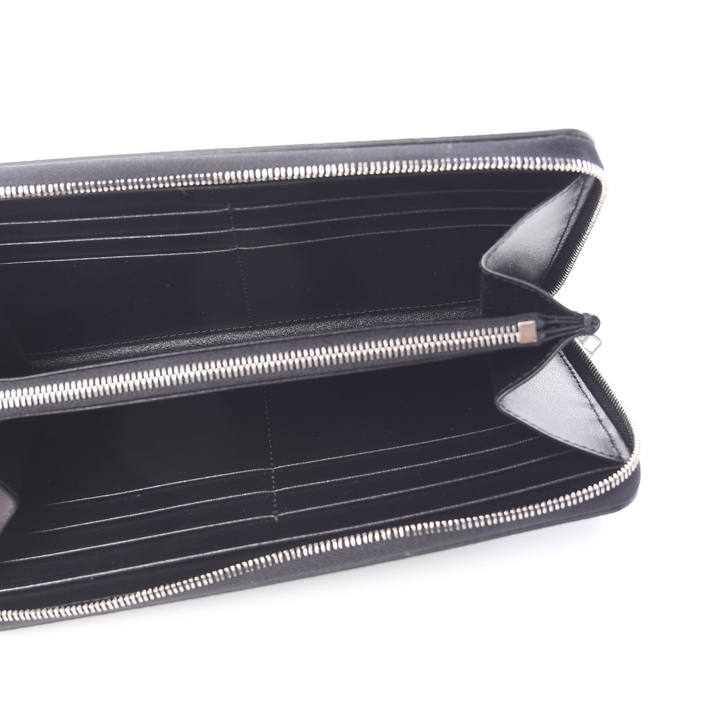 Grained Calfskin Large Zip Around Multifunction Wallet Black