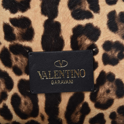 Valentino Garavani Calf Hair Leopard Print Rockstud Double Handle Tote Black 9 of 9