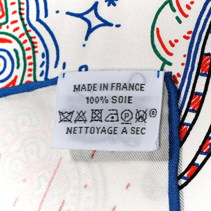 Hermes Silk Please Hold The Line Scarf 90 White Bleu Cobalt Rouge 3 of 5