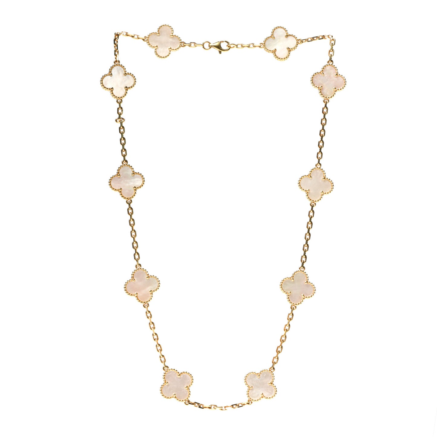 18K Yellow Gold Mother of Pearl 10 Motifs Vintage Alhambra Necklace