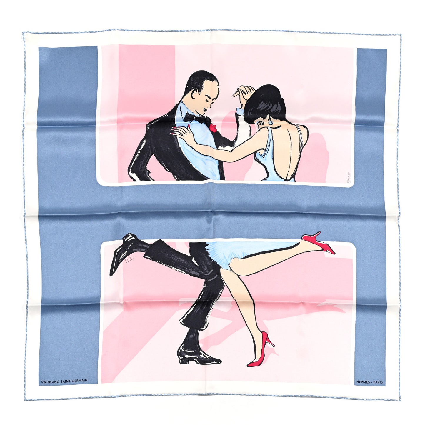Silk Swinging Saint Germain Scarf 70 Bleu Jean Rose White