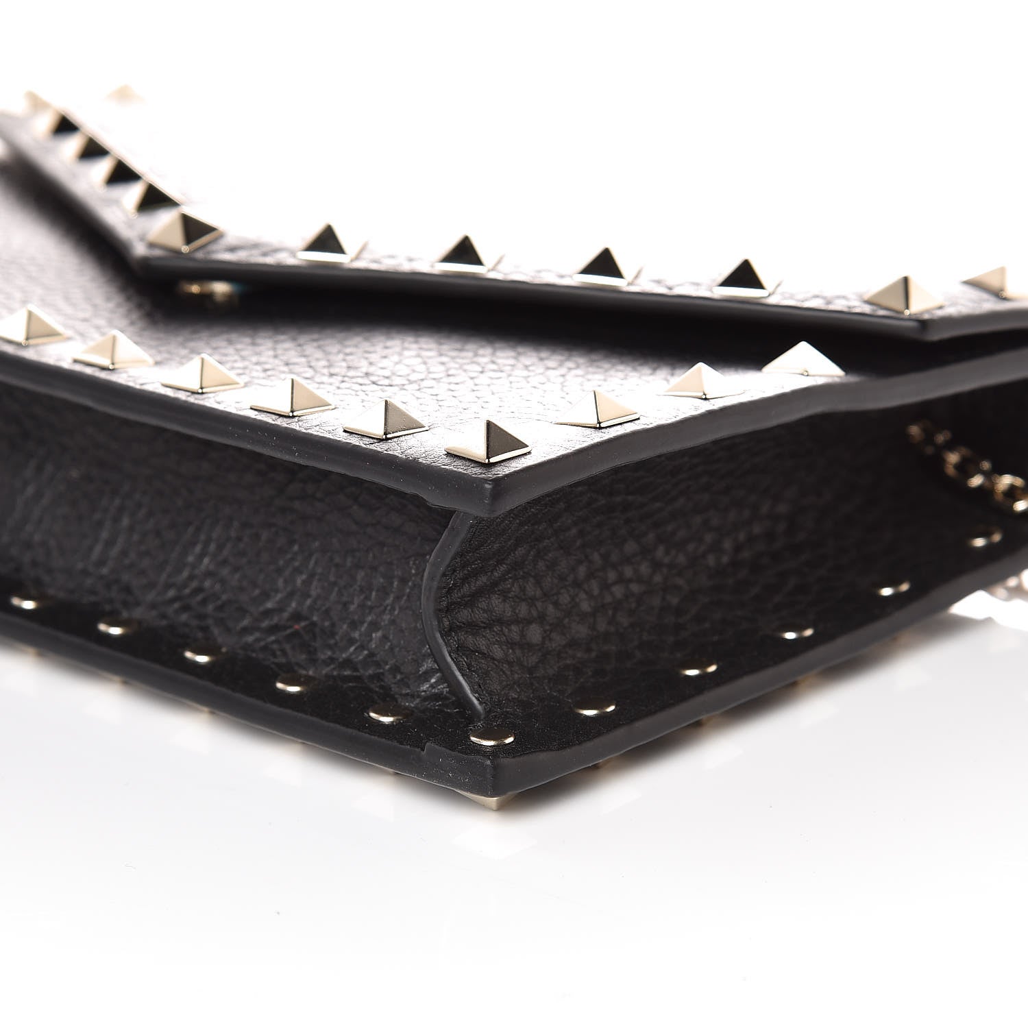 Valentino Garavani Pebbled Calfskin Rockstud Envelope Wallet on Chain Black 6 of 8