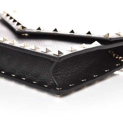 Valentino Garavani Pebbled Calfskin Rockstud Envelope Wallet on Chain Black 6 of 8