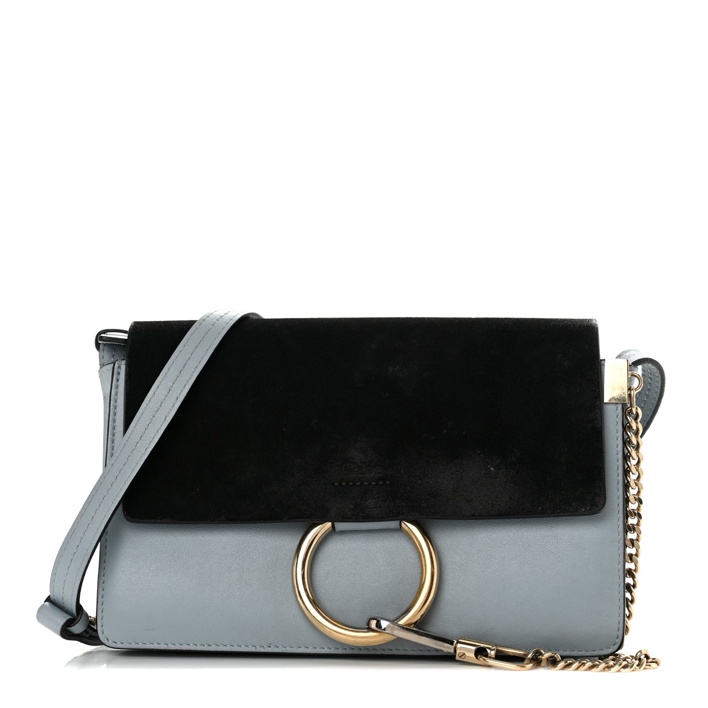 Suede Calfskin Mini Faye Shoulder Bag Fresh Blue Green