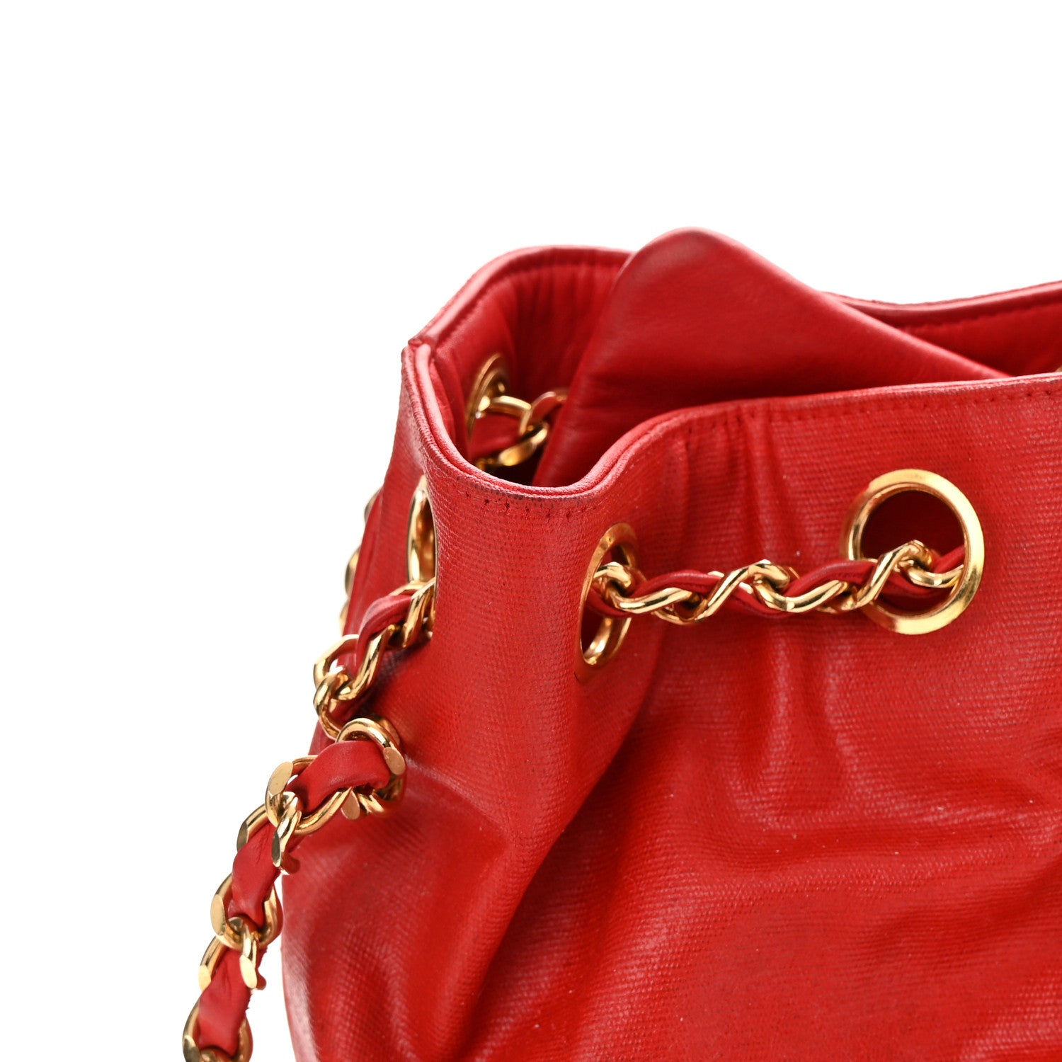 Chanel Lambskin CC Drawstring Shoulder Bag Red 19 of 20