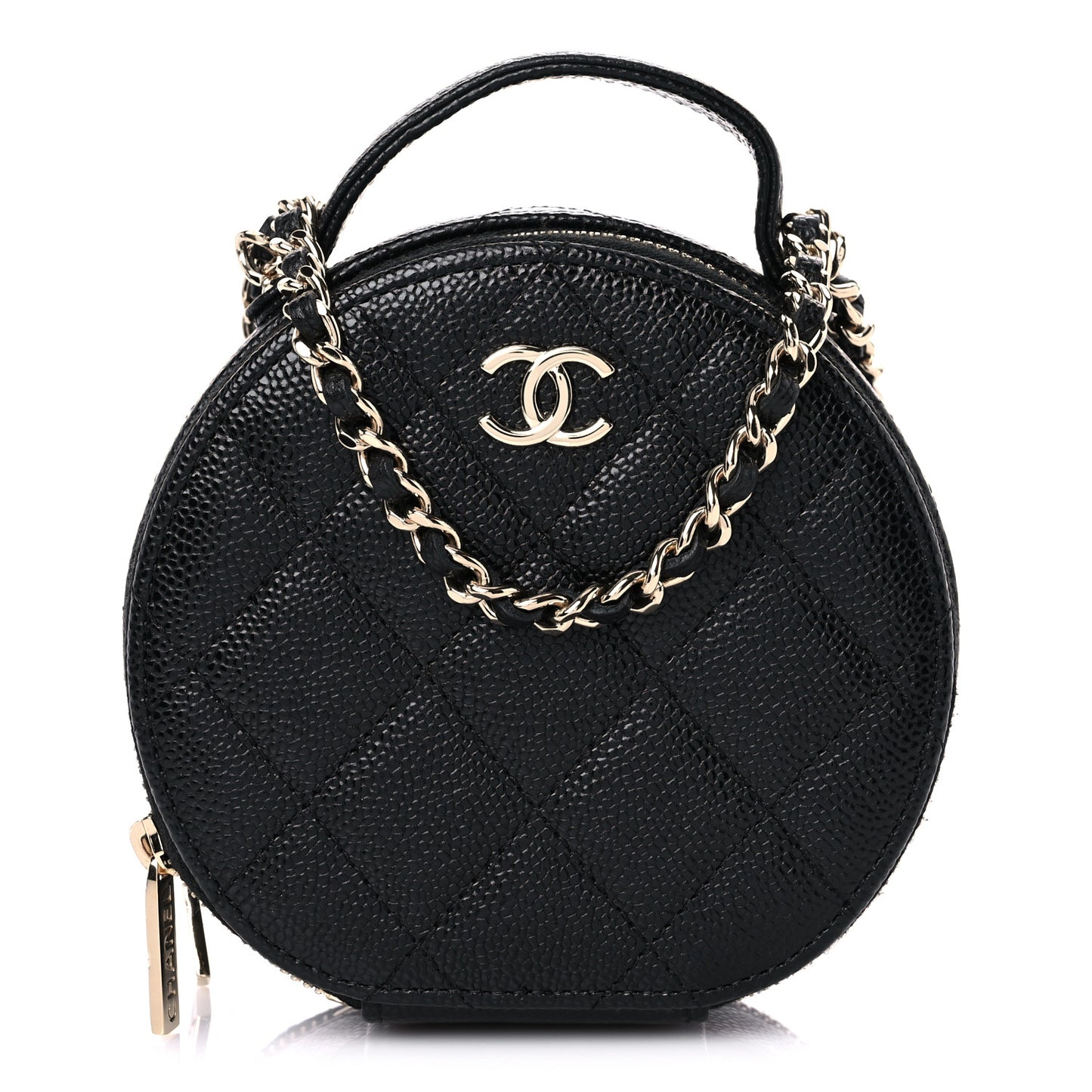 Caviar Quilted Round Handle With Care Vanity With Chain Black