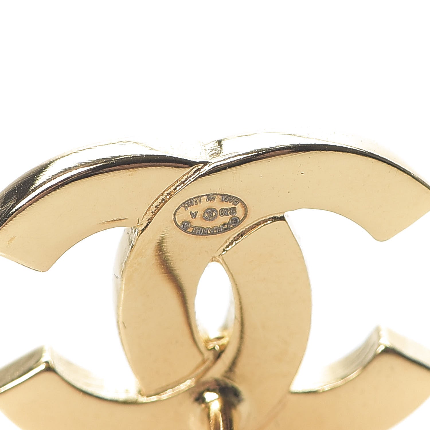 Chanel Metal CC Paris Button Stud Earrings Gold 4 of 5