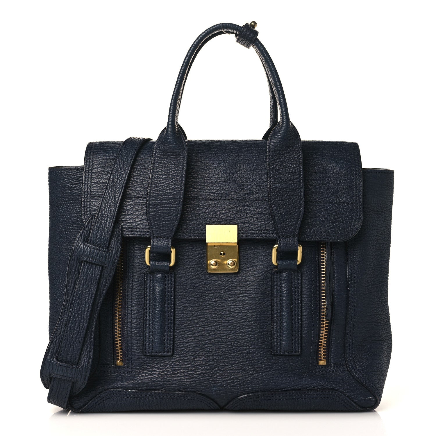 3.1 Phillip Lim Textured Calfskin Medium Pashli Satchel Ink 1 of 16