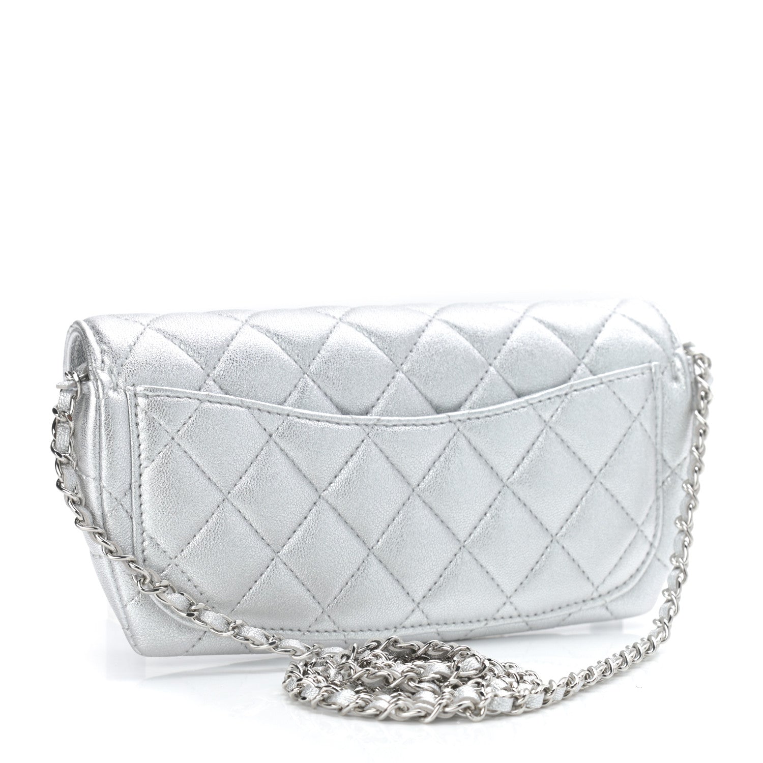 Chanel Metallic Lambskin Quilted Glasses Case With Chain Silver 3 of 12