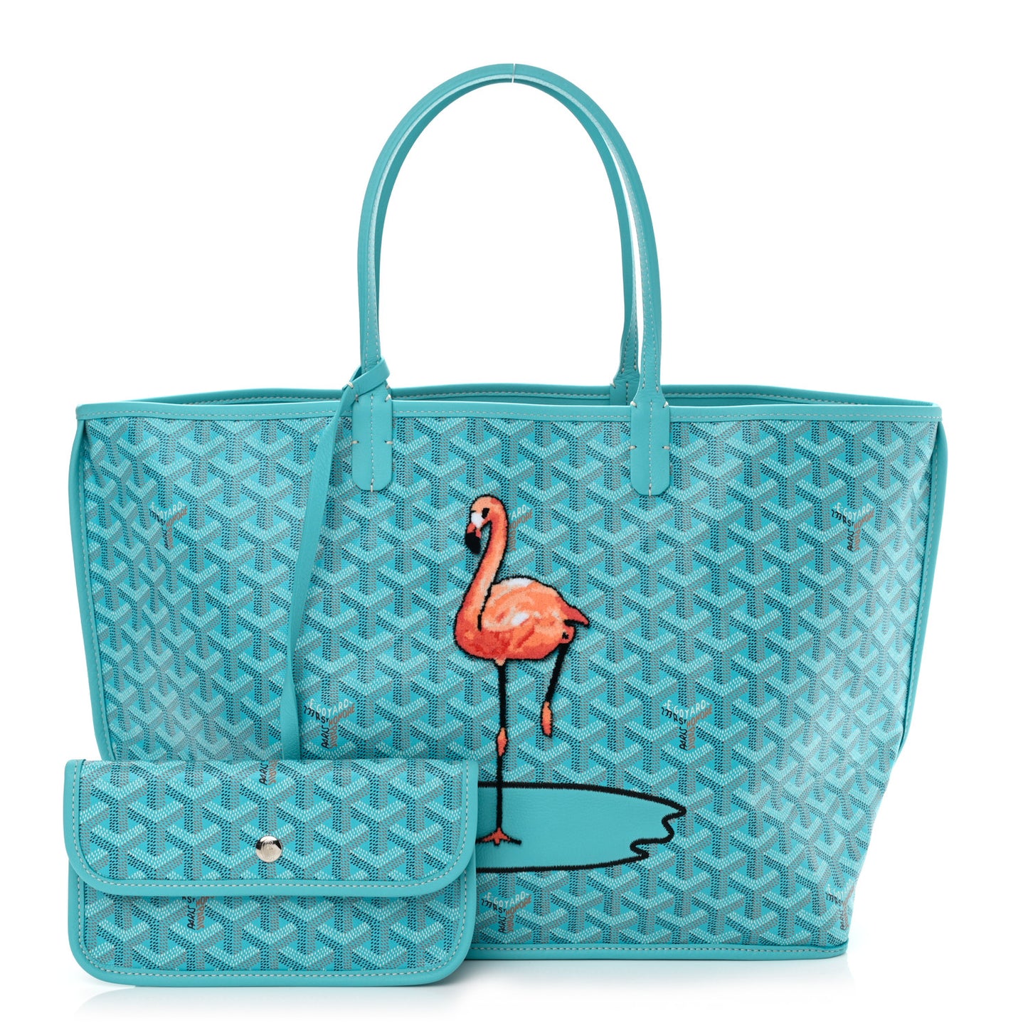 Goyardine Embroidered Flamingo Reversible Anjou PM Sky Blue
