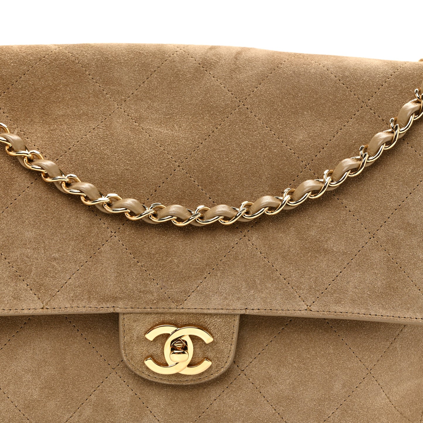 Suede Calfskin Souplissimo Maxi Flap Dark Beige
