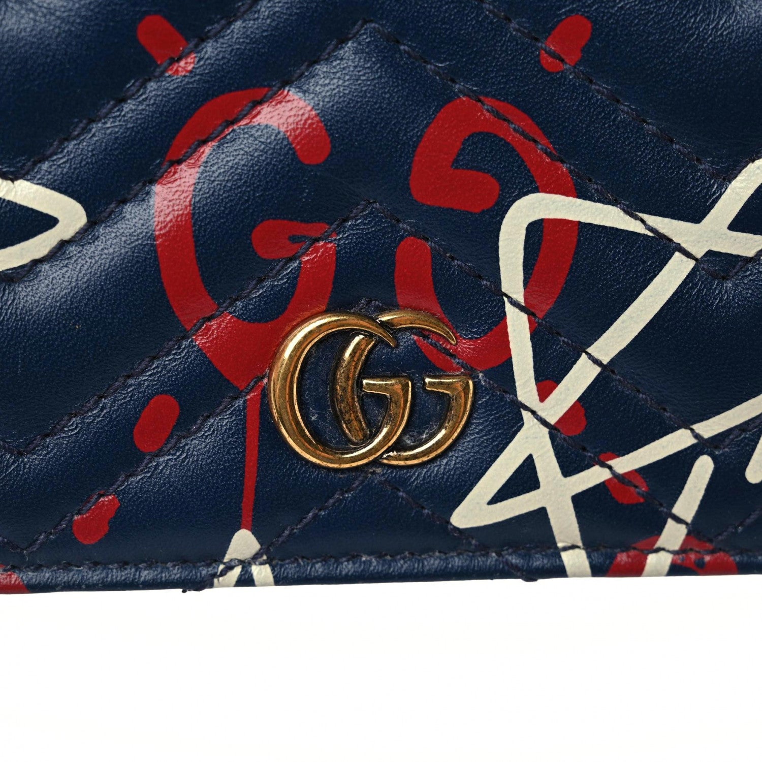 Gucci Calfskin Matelasse GucciGhost GG Marmont Card Case Blue Agata Hibiscus Red 18 of 19