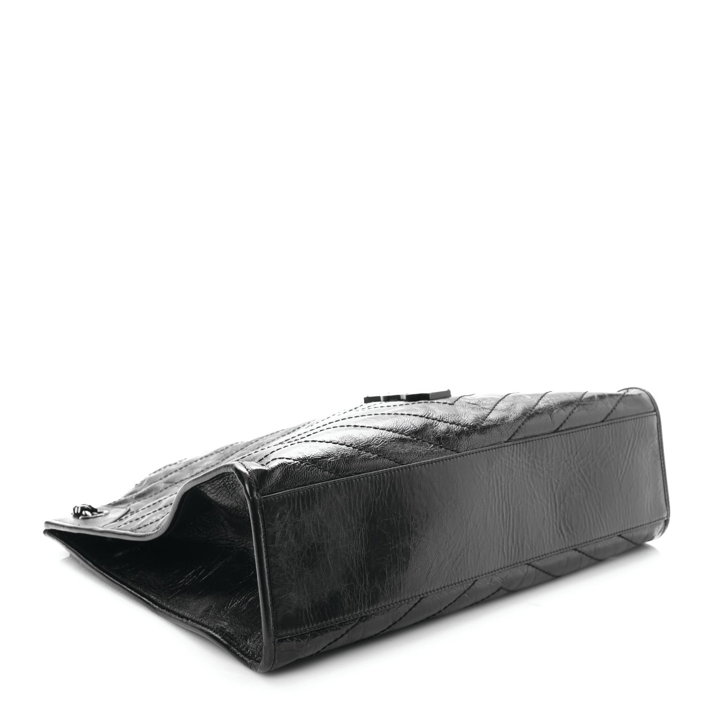 Crinkled Calfskin Matelasse Monogram Large Niki Shopper Tote Black