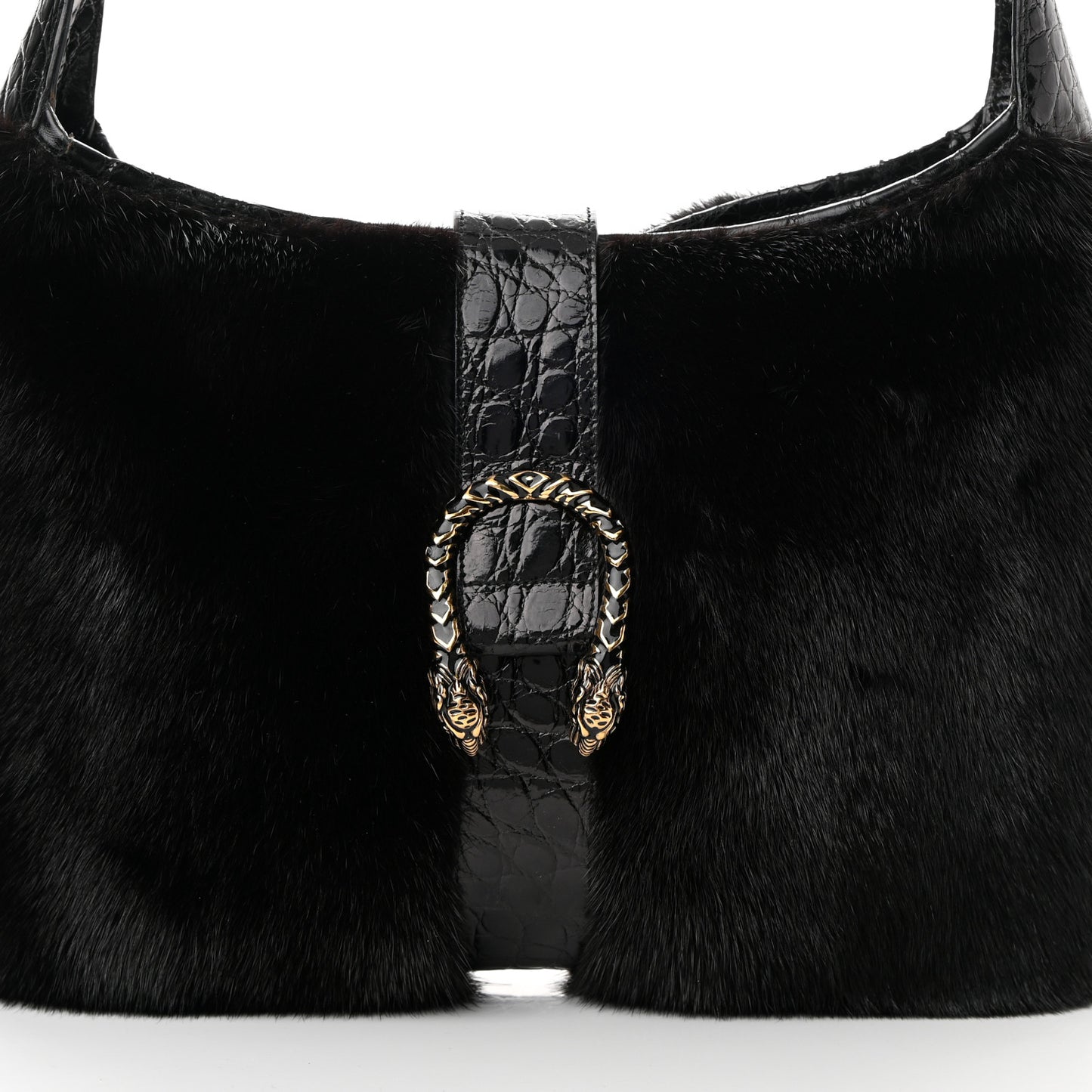 Mink Fur Crocodile Dionysus Hobo Black