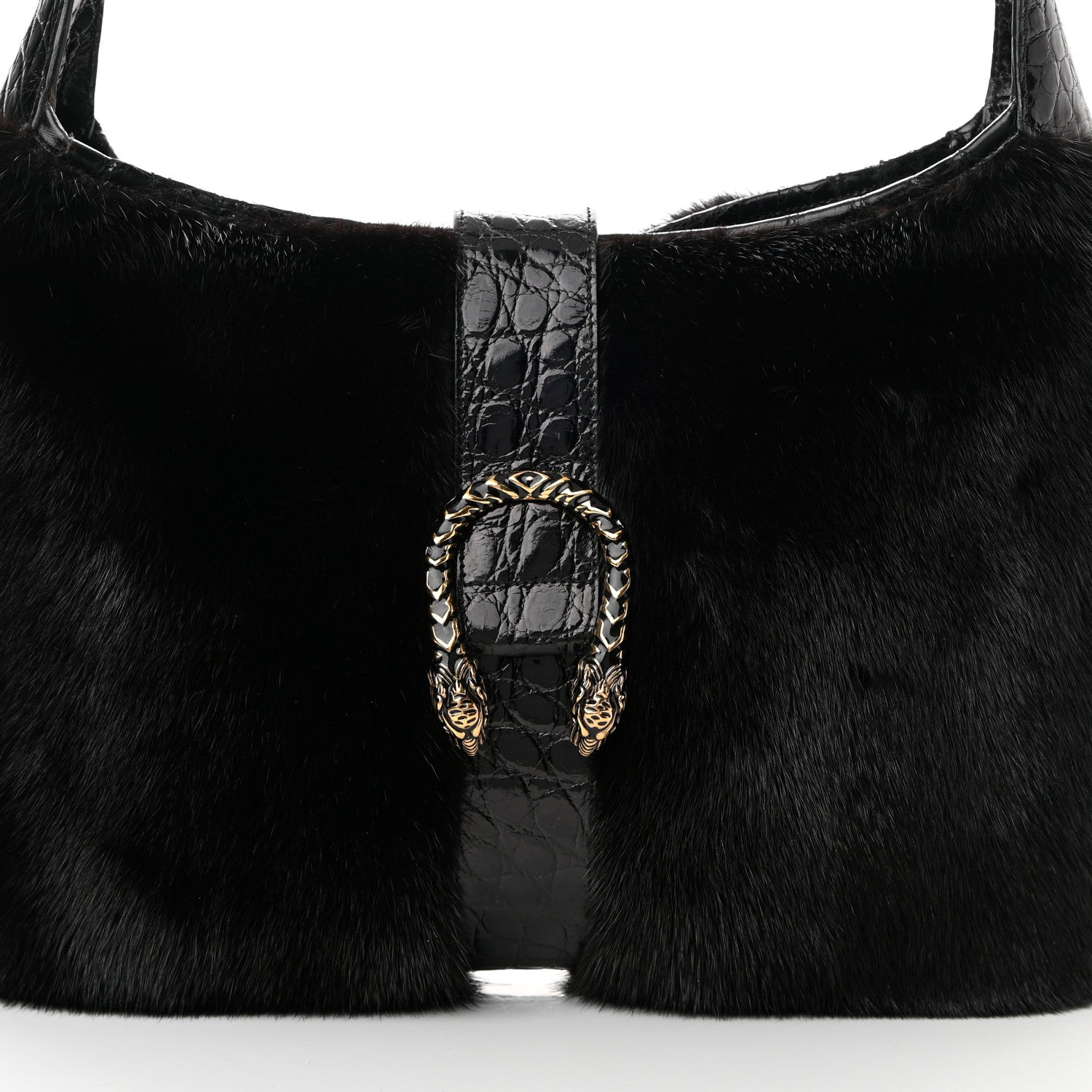 Gucci Mink Fur Crocodile Dionysus Hobo Black 8 of 11
