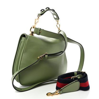 Gucci Roxy Calfskin Web Medium Blondie Top Handle Shoulder Flap Bag Salamander Green 3 of 11