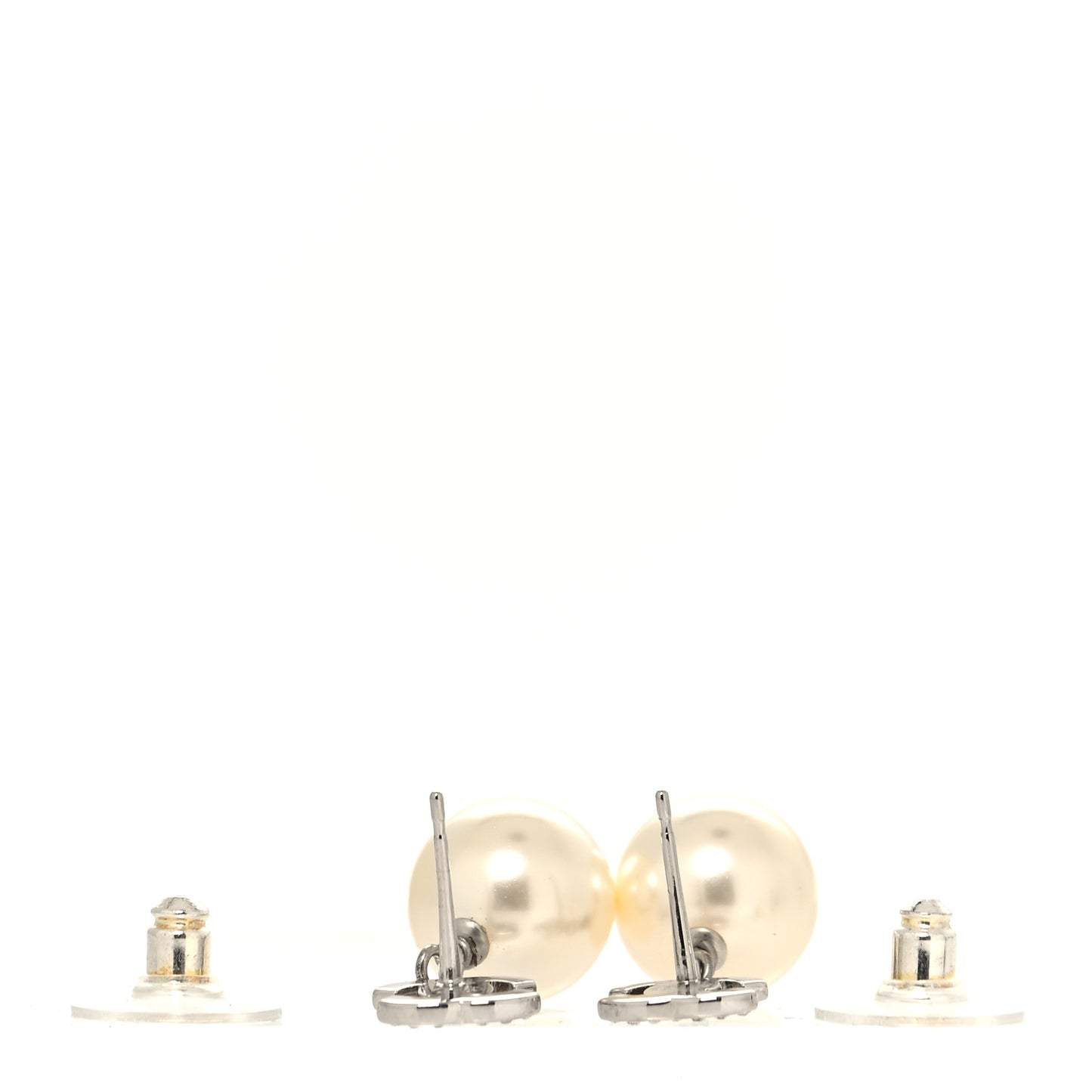 Crystal Pearl CC Drop Earrings Silver