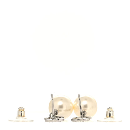 Chanel Crystal Pearl CC Drop Earrings Silver 3 of 4