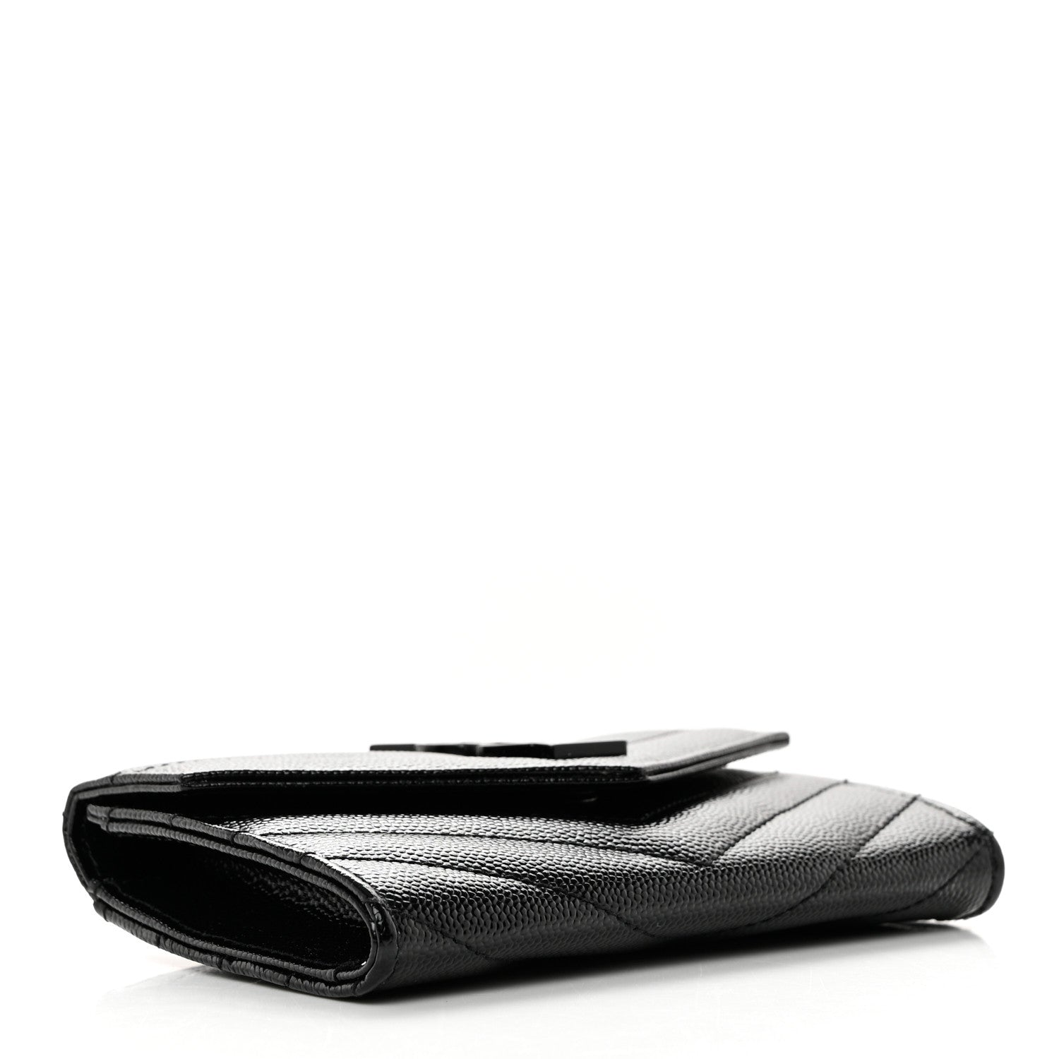 Saint Laurent Grain De Poudre Matelasse Chevron Small Monochrome Monogram Envelope Wallet Black 3 of 8