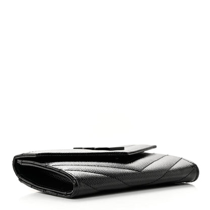 Saint Laurent Grain De Poudre Matelasse Chevron Small Monochrome Monogram Envelope Wallet Black 3 of 8
