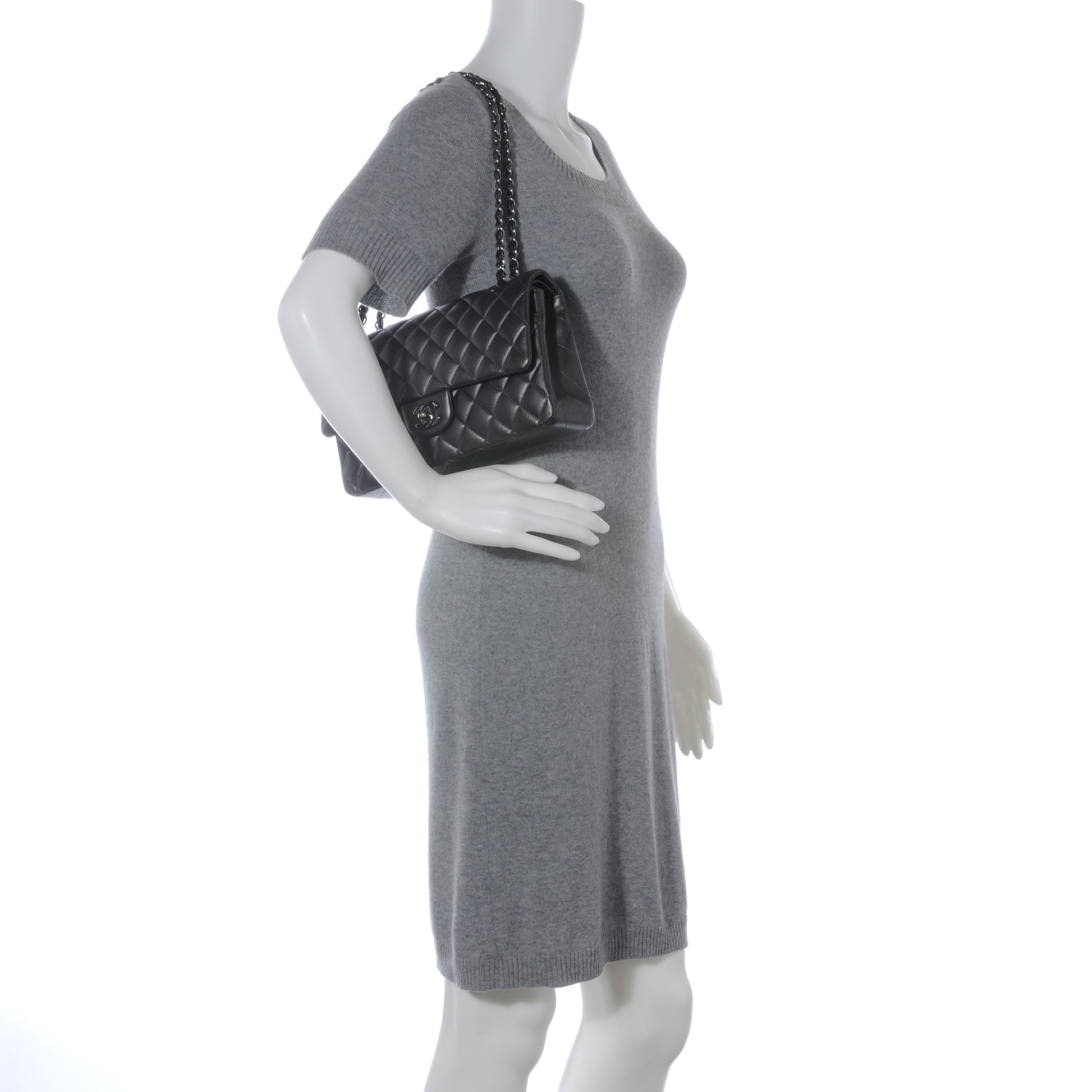 Chanel Lambskin Medium Double Flap Dark Metallic Grey 2 of 10