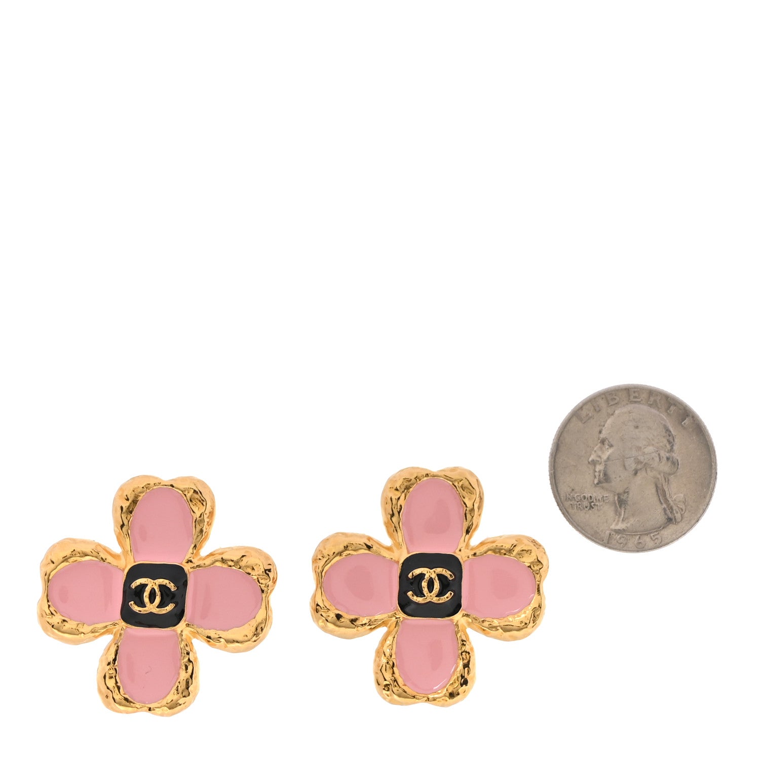Chanel Resin Metal Glass CC Clover Earrings Gold Black Pink 2 of 4