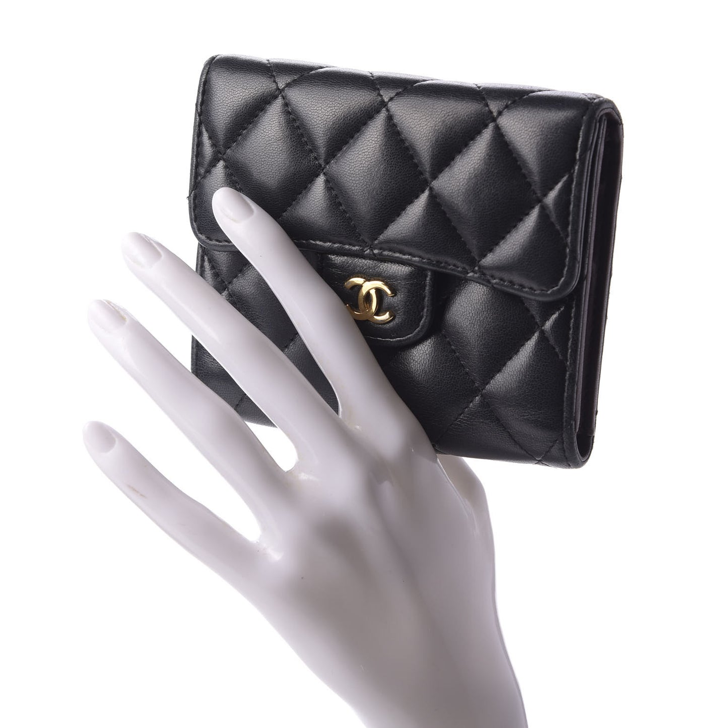 Lambskin Quilted Compact Flap Wallet Black
