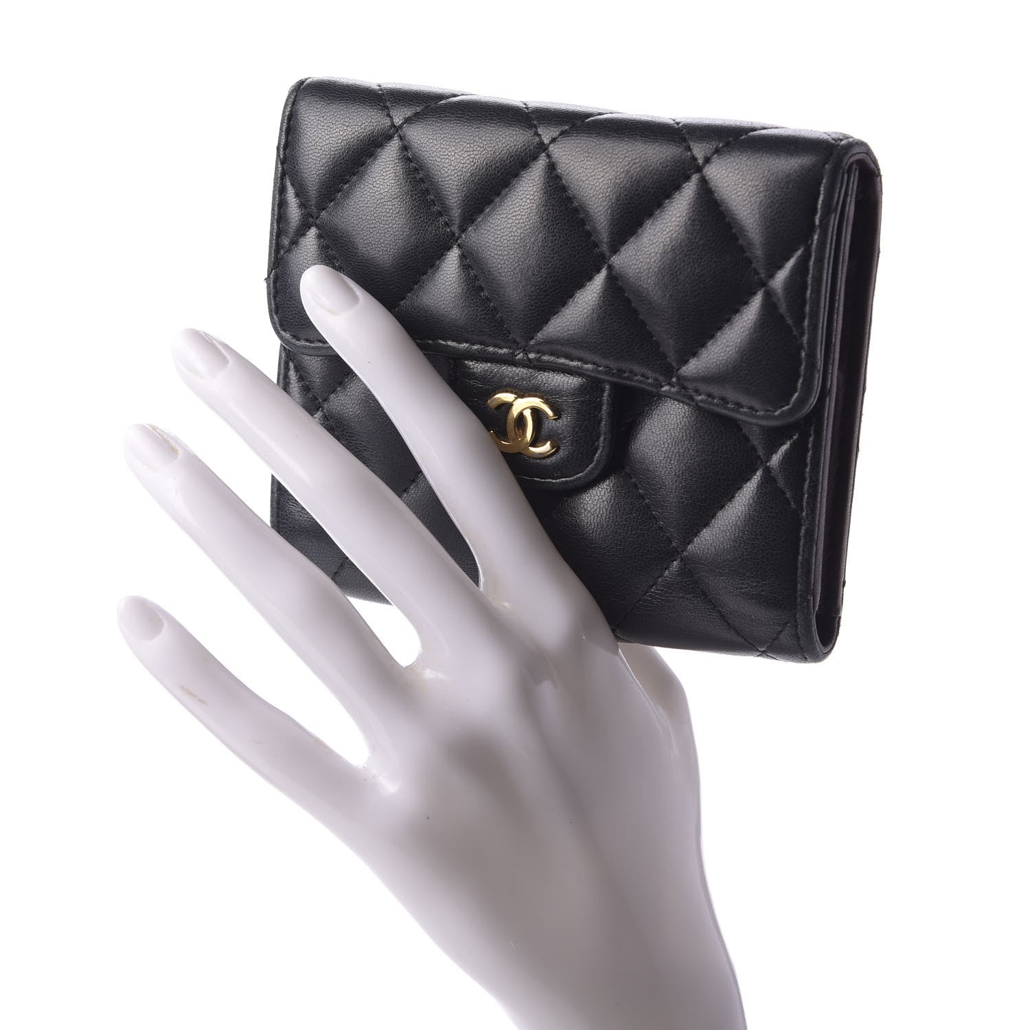 Chanel Lambskin Quilted Compact Flap Wallet Black 2 of 9
