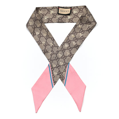Gucci Silk Twill GG Monogram GG Bee Neck Bow Scarf Roseate Sky Blue 1 of 4