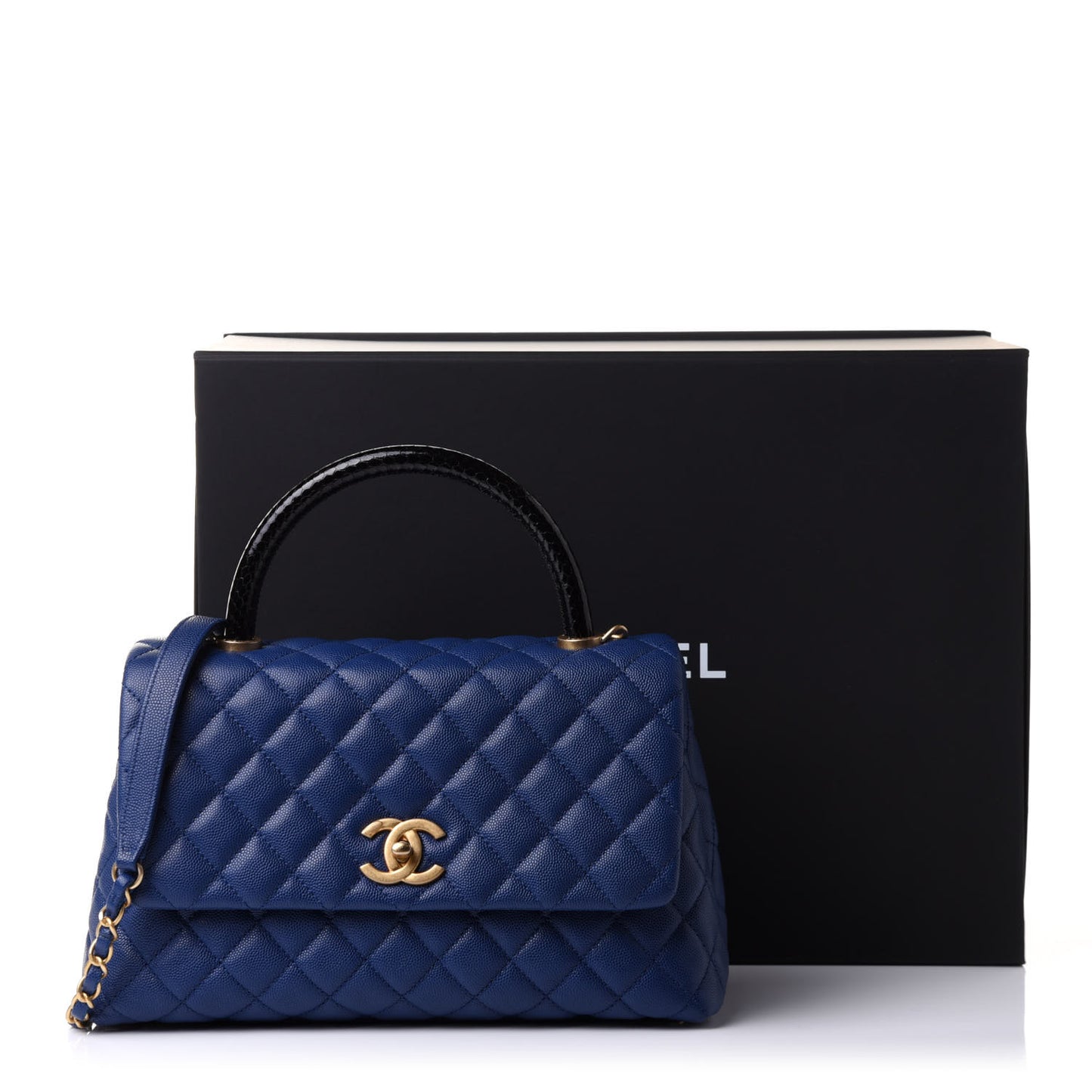 Caviar Lizard Embossed Quilted Small Coco Handle Flap Dark Blue
