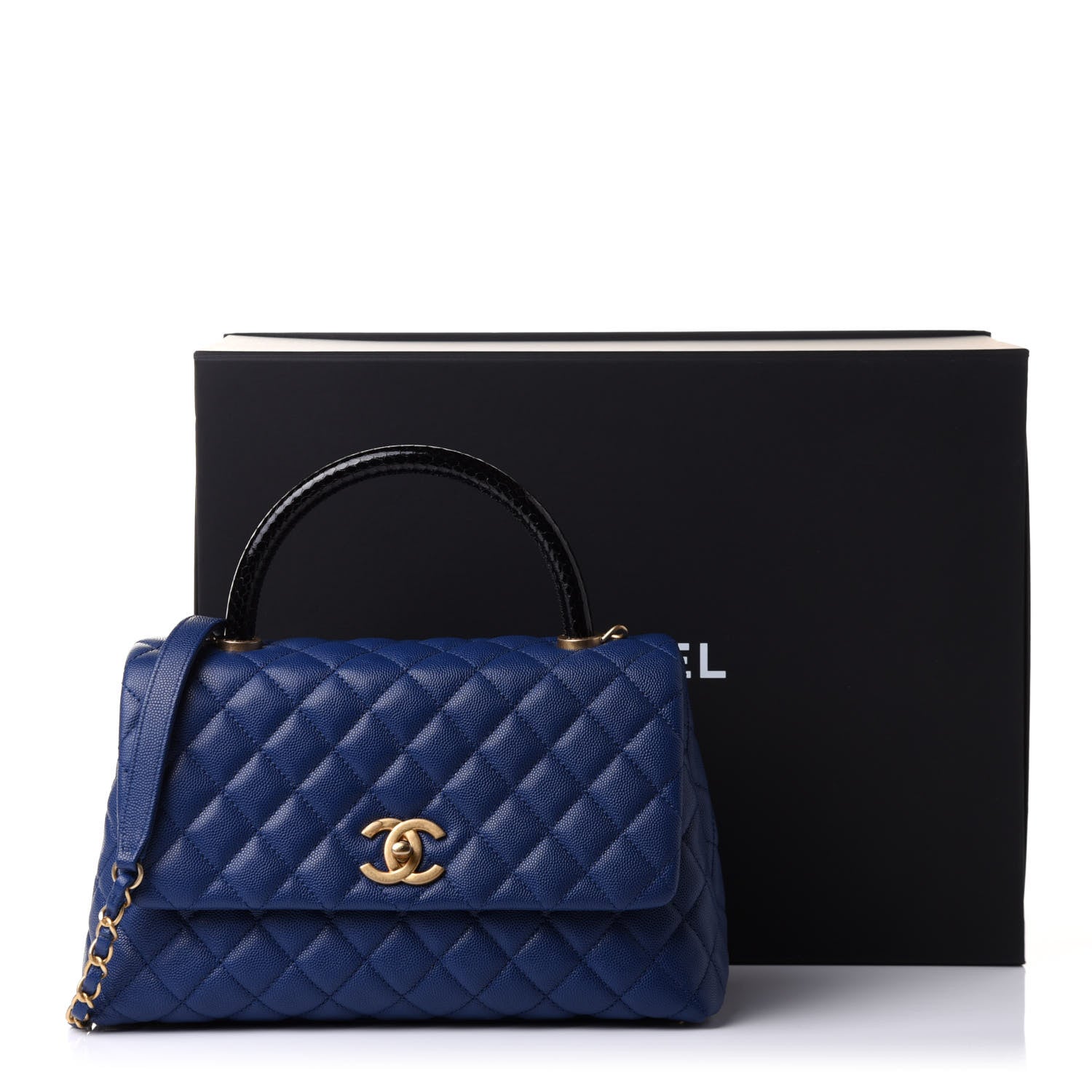 Chanel Caviar Lizard Embossed Quilted Small Coco Handle Flap Dark Blue 11 of 11