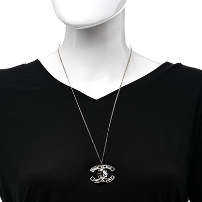 Chanel Crystal Baguette CC Pendant Necklace Silver Blue 2 of 5