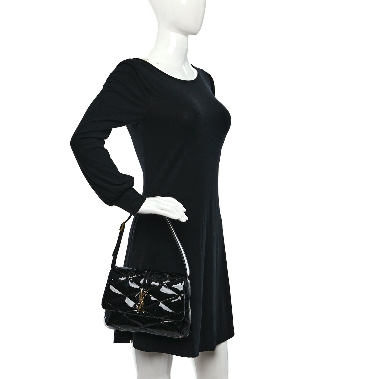 Patent Quilted Le 57 Diamond Shoulder Bag Black