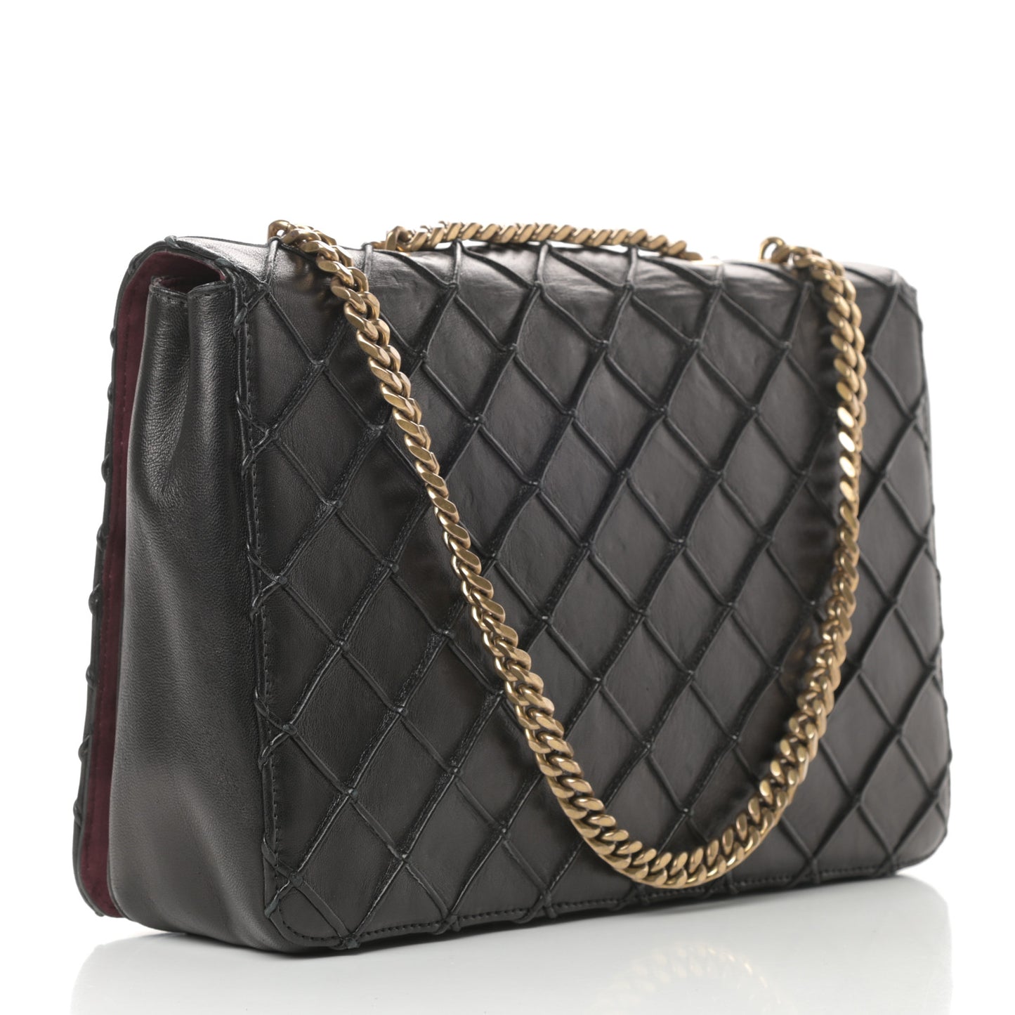 Natural Grain Calfskin Quilted Double J Quilted Bag Black