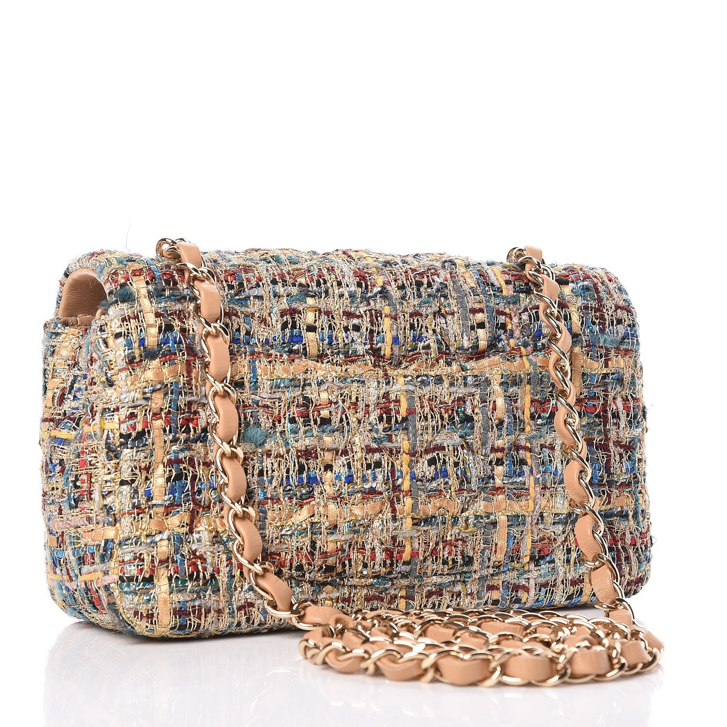 Chanel Tweed Quilted Mini Rectangular Flap Gold Blue 3 of 10