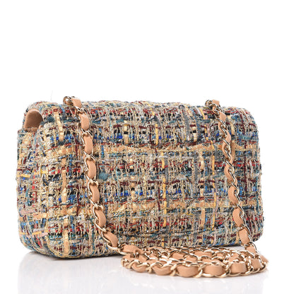 Chanel Tweed Quilted Mini Rectangular Flap Gold Blue 3 of 10